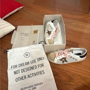 Golden Goose Women’s Sneakers - White and Tan with Pink Laces